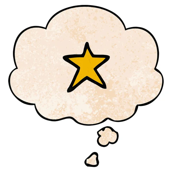 Grunge doku deseni karikatür yıldız sembolü ve düşünce balonu — Stok Vektör