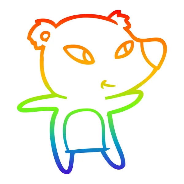 Rainbow gradient line drawing cute cartoon bear — Stock Vector