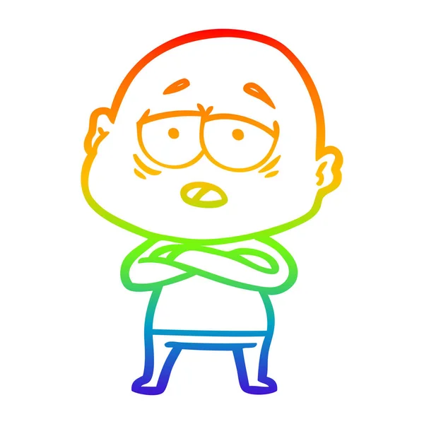 Arco iris gradiente línea dibujo dibujos animados hombre calvo cansado — Vector de stock