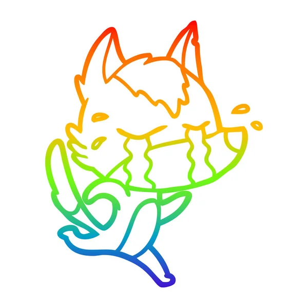 Regenbogen-Gradienten-Linie Zeichnung Karikatur schreiender Wolf — Stockvektor