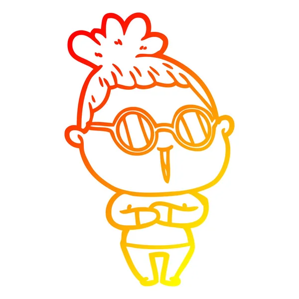 Warme Gradientenlinie Zeichnung Cartoon-Frau mit Brille — Stockvektor