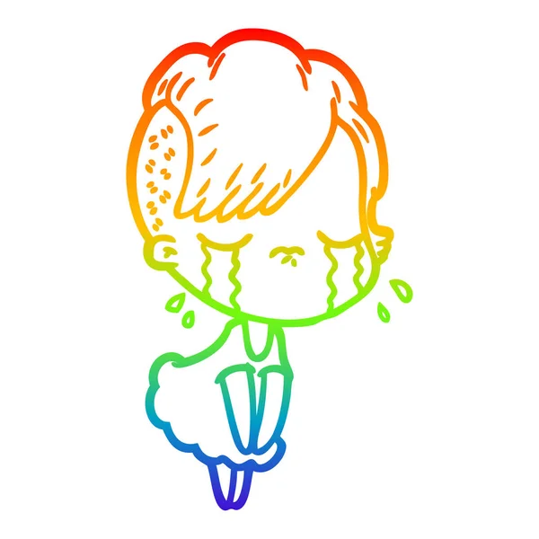 Regenboog gradiënt lijntekening cartoon huilen meisje — Stockvector