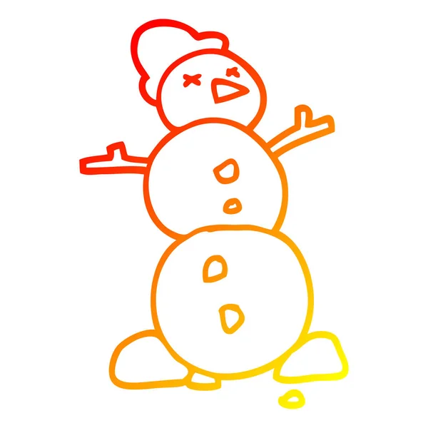 Línea de gradiente caliente dibujo de dibujos animados muñeco de nieve tradicional — Vector de stock