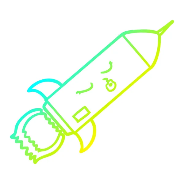 Cold gradient line drawing cartoon rocket — Stock Vector