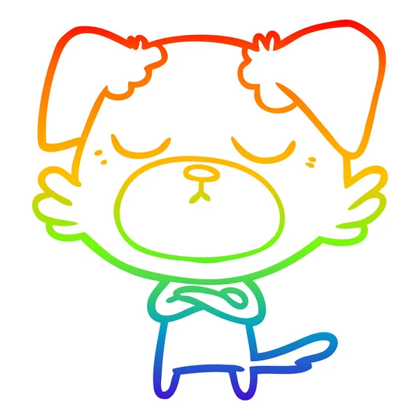 Rainbow gradient ligne dessin chien dessin animé mignon — Image vectorielle