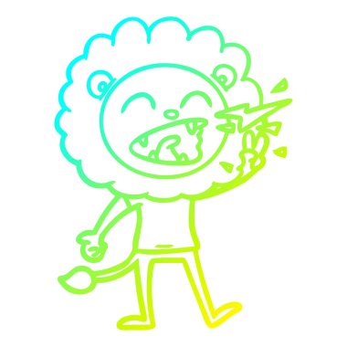 soğuk degrade çizgi çizim karikatür kükreyen aslan