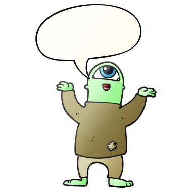 düzgün degrade s karikatür halloween canavar ve konuşma balonu