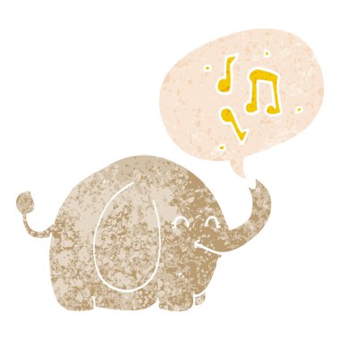 retro dokulu fil ve konuşma balonu trompet karikatür 