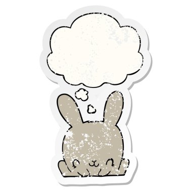 karikatür tavşan ve sıkıntılı yıpranmış etiket olarak kabarcık düşünce