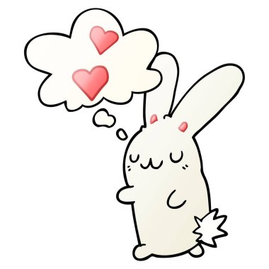 düzgün degrade sty içinde aşk ve düşünce balonu karikatür tavşan