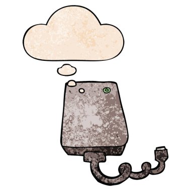 karikatür sabit disk ve grunge doku desen düşünce balonu 