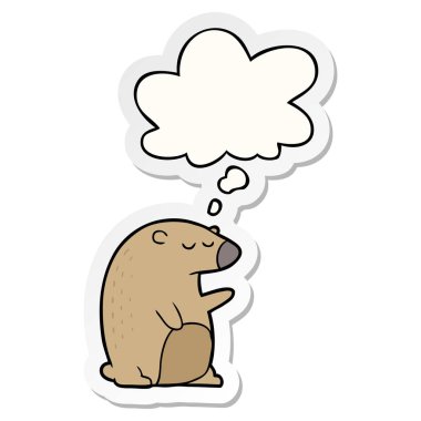 karikatür ayı ve baskılı bir etiket olarak kabarcık düşünce