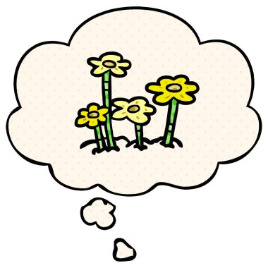 çizgi film çiçek ve çizgi roman tarzında düşünce balonu