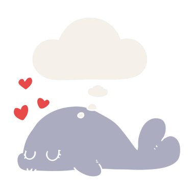 sevimli karikatür yunus ve retro tarzında düşünce balonu