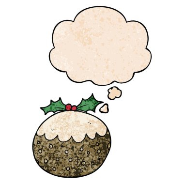 karikatür noel puding ve grunge doku p düşünce balonu