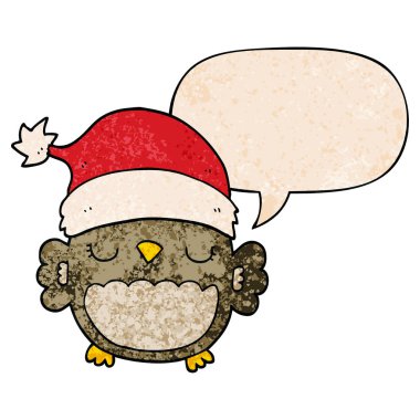 retro doku tarzında sevimli noel baykuş ve konuşma balonu