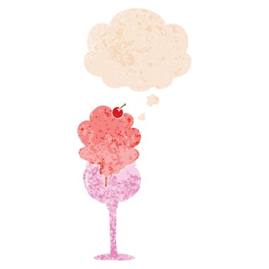 karikatür dondurma çöl ve retro dokulu st düşünce balonu