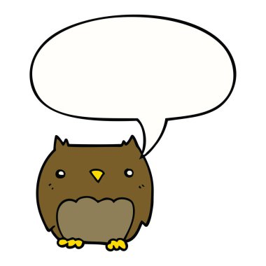 sevimli karikatür baykuş ve konuşma balonu