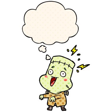 çizgi roman stilil çizgi film undead canavar adam ve düşünce balonu