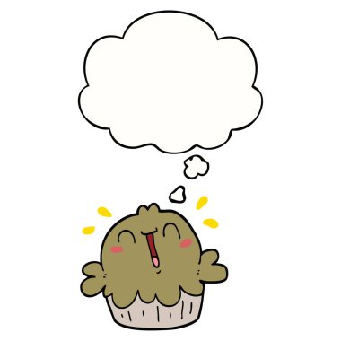 sevimli karikatür pasta ve düşünce balonu