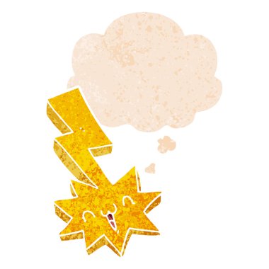 retro dokulu stil de karikatür yıldırım ve düşünce balonu