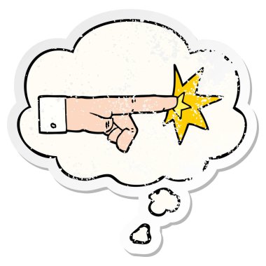 karikatür işaret el ve sıkıntılı yıpranmış st olarak kabarcık düşünce