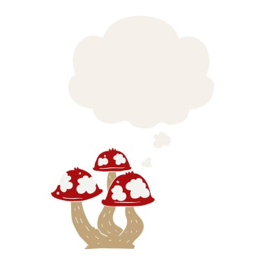 karikatür mantar ve retro tarzında düşünce balonu