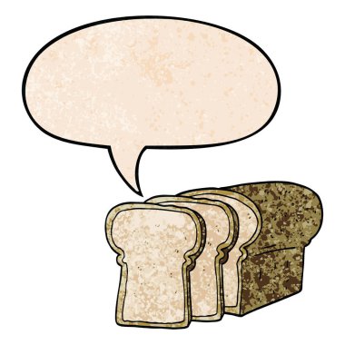 retro doku tarzında karikatür dilimlenmiş ekmek ve konuşma balonu