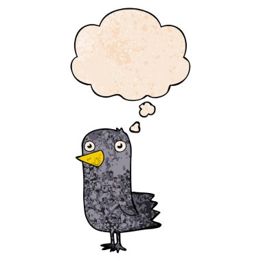 grunge doku desen tarzı karikatür kuş ve düşünce balonu