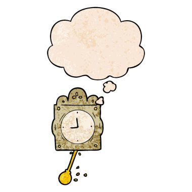 karikatür saat ve grunge doku patte düşünce balonu işaretleme
