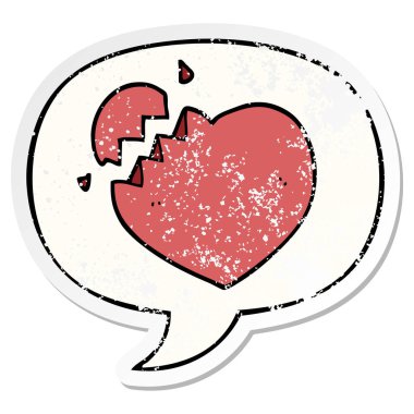 karikatür kırık kalp ve konuşma balonu sıkıntılı etiket