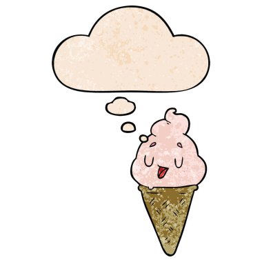 sevimli karikatür dondurma ve grunge doku patt düşünce balonu