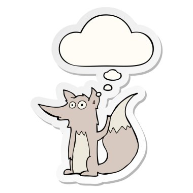 karikatür kurt ve baskılı bir etiket olarak kabarcık düşünce