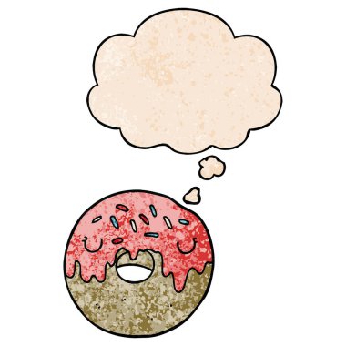 grunge doku desen tarzı karikatür donut ve düşünce balonu