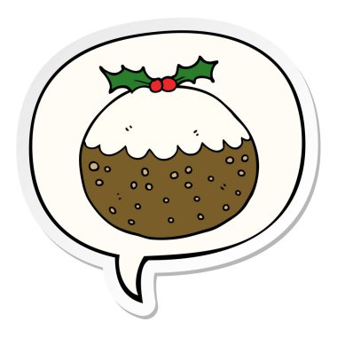 karikatür noel puding ve konuşma kabarcık etiket