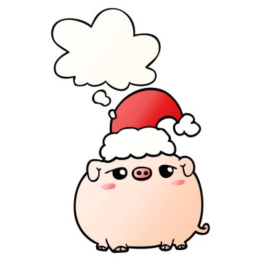 karikatür domuz noel şapka giyen ve pürüzsüz g kabarcık düşündüm