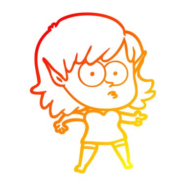 sıcak degrade çizgi çizim karikatür şok elf kız