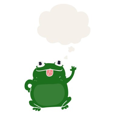 karikatür kurbağa ve retro tarzında düşünce balonu