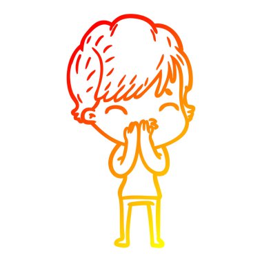 sıcak degrade çizgi çizim karikatür kadın düşünme