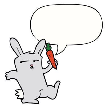 karikatür tavşan ve havuç ve konuşma balonu