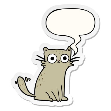 karikatür kedi ve konuşma kabarcık etiket bakan