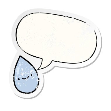 karikatür yağmur damlası ve konuşma balonu sıkıntılı etiket
