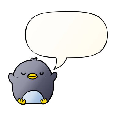 pürüzsüz degrade tarzında sevimli karikatür penguen ve konuşma balonu