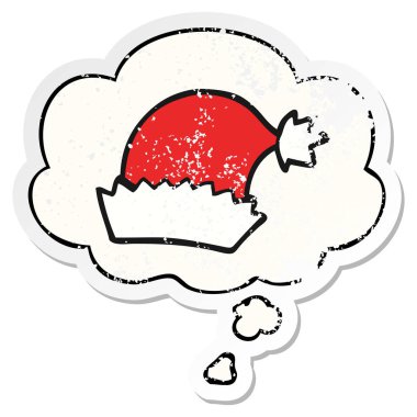 karikatür noel şapka ve sıkıntılı yıpranmış st olarak kabarcık düşünce