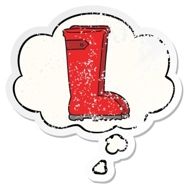 karikatür wellington çizmeler ve sıkıntılı yıpranmış olarak kabarcık düşünce