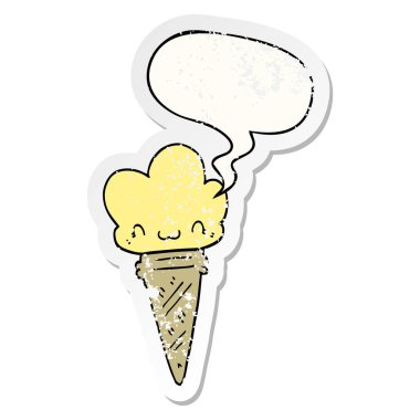 karikatür dondurma ve yüz ve konuşma balonu sıkıntılı etiket