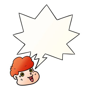 düzgün degrade tarzında karikatür çocuk yüzü ve konuşma balonu