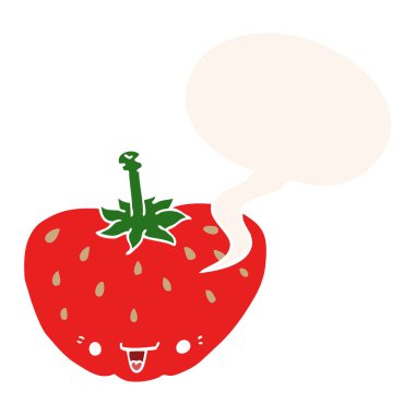 retro tarzıkarikatür çilek ve konuşma balonu