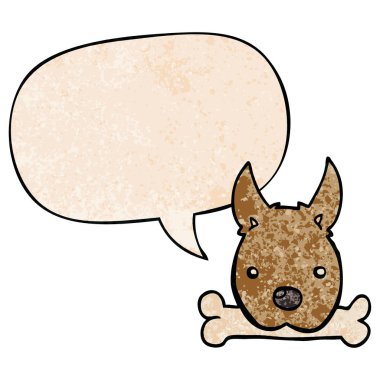 retro doku tarzında karikatür köpek ve kemik ve konuşma balonu