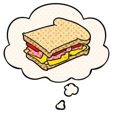 çizgi film jambon sandviç ve çizgi roman tarzında kabarcık düşünce